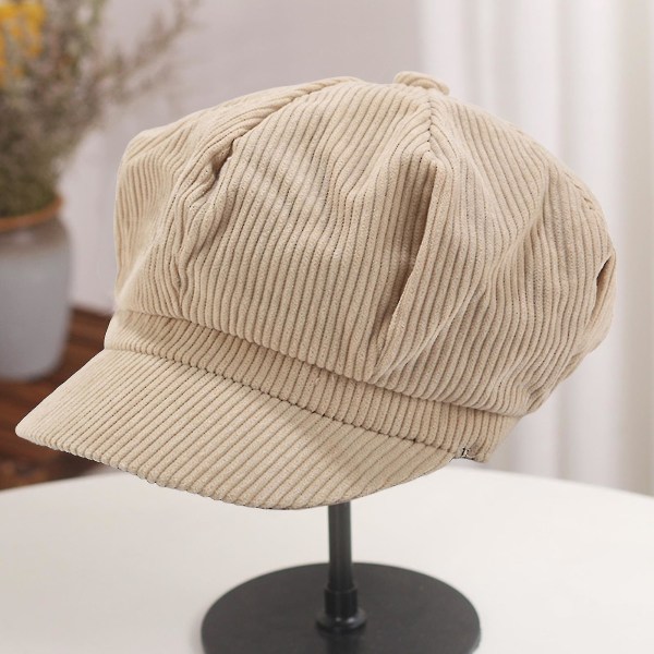 Visir Baret Cap Retro britisk stil Peaked 8 Panel Kuldebestandig Corduroy Kvinder Octagonal Newsboy Cabbie Painter Hat Beige