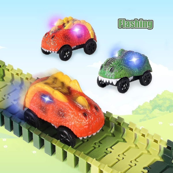 Kun erstatningsbanebil, LED-belyst dinosaurbil er kompatible med de fleste spor, (2-pakning)