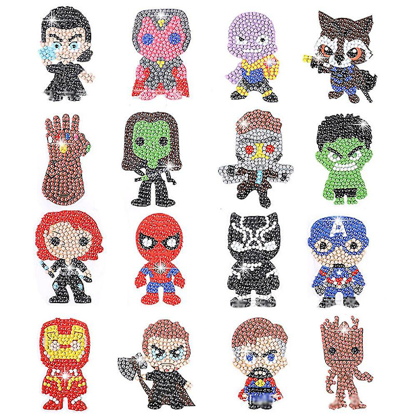 16 kpl Marvel Superhero 5d Diy Timanttitarra-maalauksia Taidekäsityöpaketteja Matkatavaroille Huonekaluille Läppärille Vesi Pullolle Skeittilaudalle Lahjat