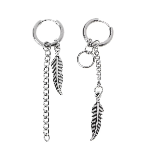 Classic Feather Mismatch Tofs Chain Drop Earrings Korean Idols Kpop Örhängen