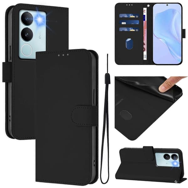 Solid Farge PU-deksel For vivo V29 5G Global / V29 Pro Black