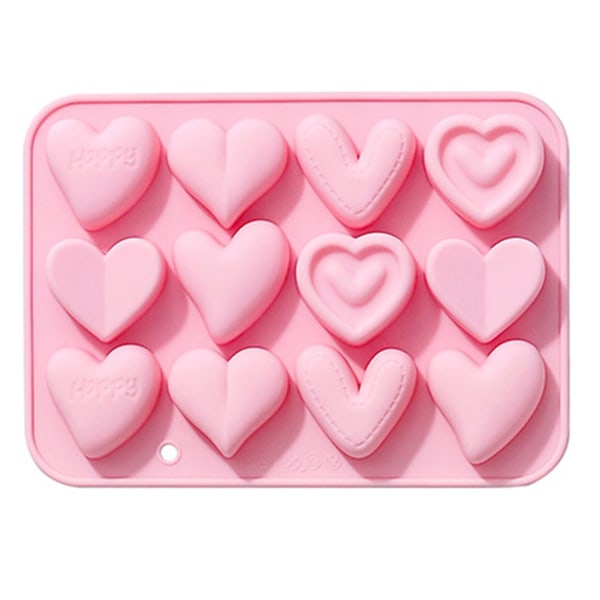 Silikonformar 12 länkar 6 olika hjärtformar Non-stick Värmebeständiga, mjuka molds av livsmedelskvalitet för choklad Pink