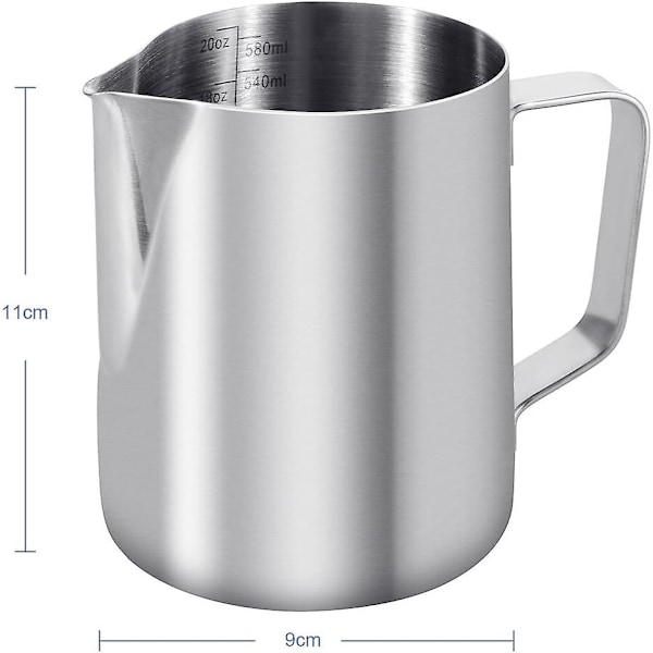 600ml/20oz Melkekanne 304 Rustfritt Stål Melkebeholder Gravering Graduert Inne For Skumming Melk, Cappuccino, Juice Eller Annet