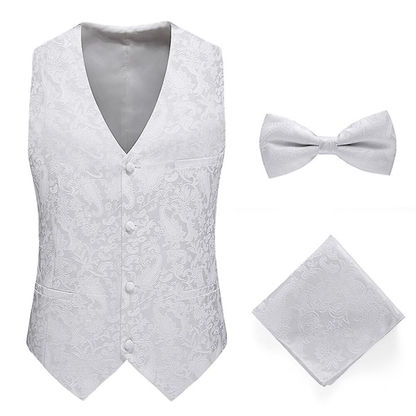 Sliktta Miesten 3-osainen Paisley-mekkoliivi ja set ja taskuneliö White XL