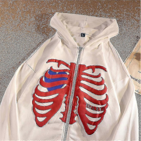 Skelett-Dragkedja Hoodie för Kvinnor Män Skelettjacka Hösttröja White S