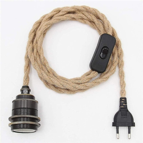 Vintage Hamp Rope Pendant Light Kit - DIY Single Head Hanging Light Cable Rope E27 (svart)