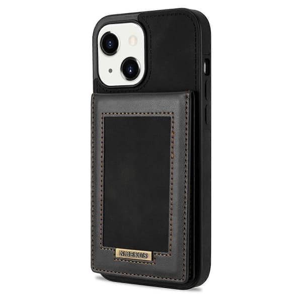 För iPhone 14 Plus N.BEKUS Vertikalt Flip Kortplats RFID Telefonfodral Black