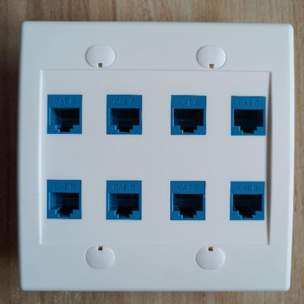 Ethernet veggplate 8 porter - dobbel Cat6 RJ45 nettverkskabel frontplate hunn til hunn - blå as shown