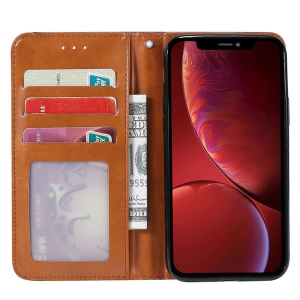 För iPhone 14 Plus Knådad Läderfodral med Skinntextur Wine Red