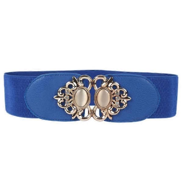 Elastisk midjebelte for kvinner med spenne, bredt midjebånd, stretch, belte for fritidskjoler og festkjoler Blue