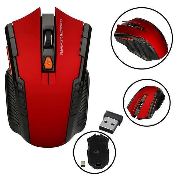 Mus Trådløs PC Optisk Rull + USB GHz for Bærbar Datamaskin Red