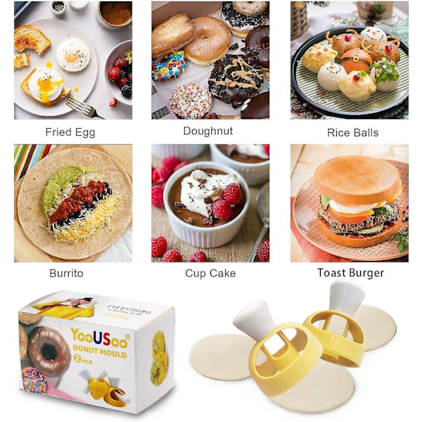 2-pack Donut-utskärare Set 3 tum kakform Rund för bakning Donutform Plast Dopp Pli