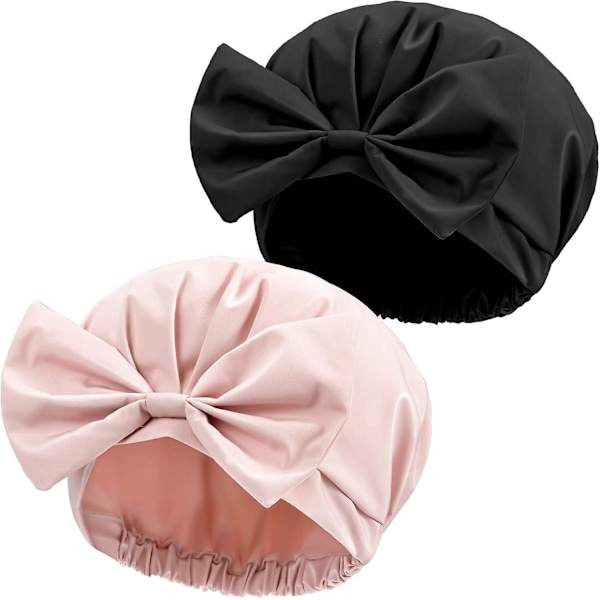 Double-layer waterproof adjustable bow shower cap, kitchen anti-smoke hat,beauty hair spa cap