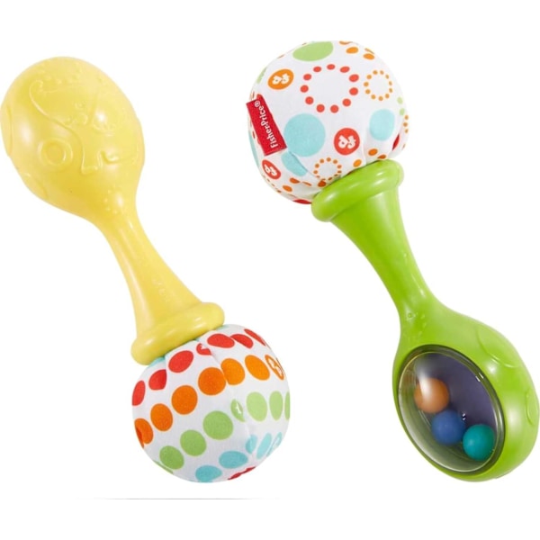 Fisher-Price vastasyntyneen lelut Rattle 'n Rock Maracas, 2 pehmeää soitinta vauvoille 3+ kuukautta, sininen ja oranssi Green/Yellow Rattle