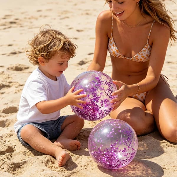 Stor uppblåsbar boll – glittrande hållbar för vatten och sand Pink Small