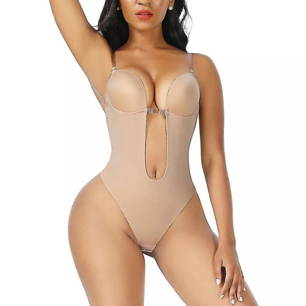 Kvinders rygfri Body Shaper BH - dyb dyb V-hals Seamless Thong Invisibles Shapewear til bryllup Black XL