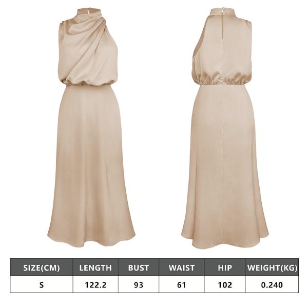 Elegant langærmet satin kjole til kvinder med flæser - festkjole Apricot S
