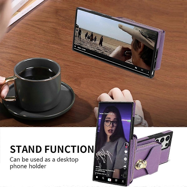 Plånboksfodral med blixtlås för Samsung Galaxy S24 Ultra, kortfodral i läder med axelrem för kvinnor Green For Galaxy S24 Ultra