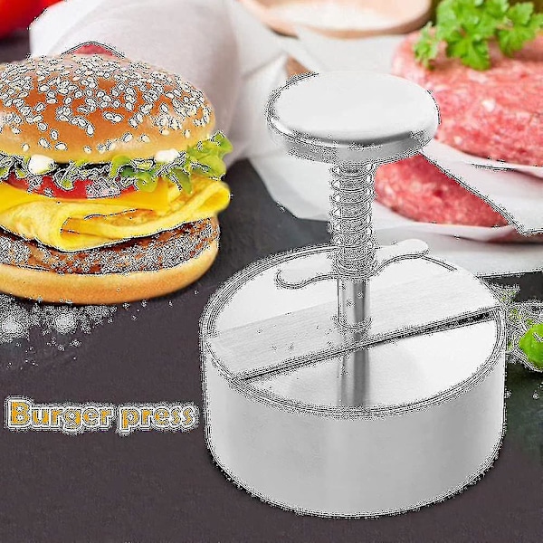 Burgerpress i rostfritt stål, perfekt för grill och kök
