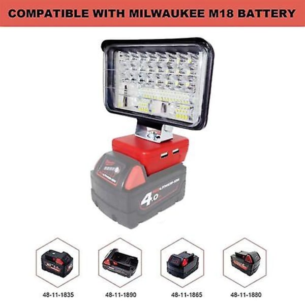 3/8 tommers Led arbeidslys med dobbel usb-utgang for Milwaukee M18 18v Li-ion-batteri 3 inches