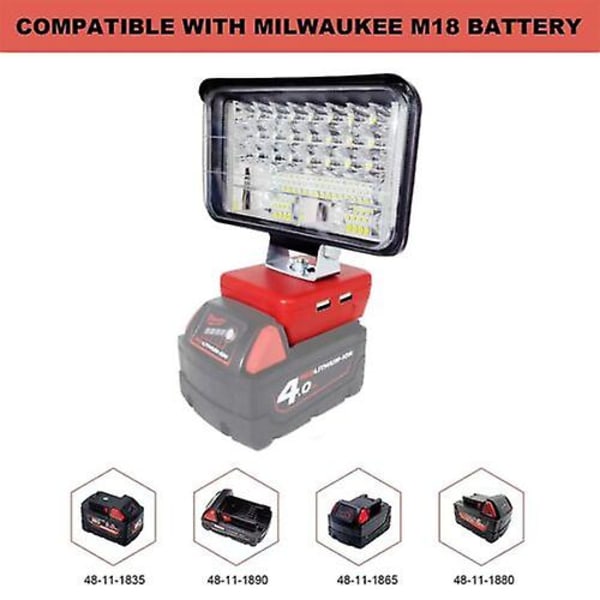 3/8 tum LED-arbetsljus med dubbel USB utgång för Milwaukee M18 18v Li-ion-batteri 3 inches