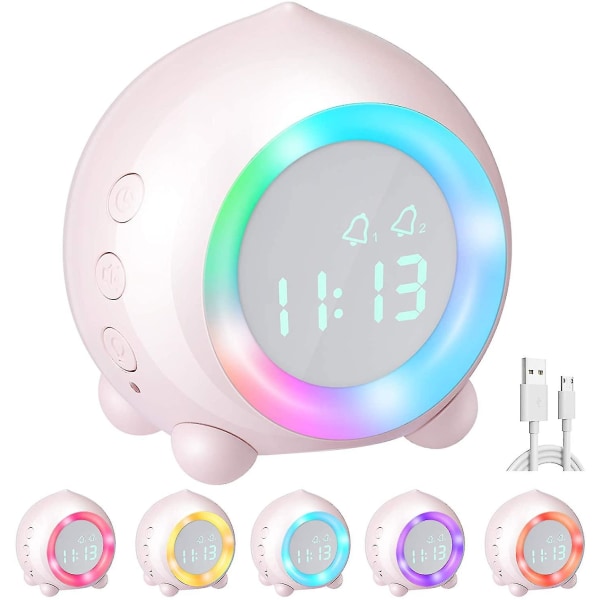 Smart vekkerklokke, LED fargerikt vekkelys, digital klokke, nap timer, rosa pink