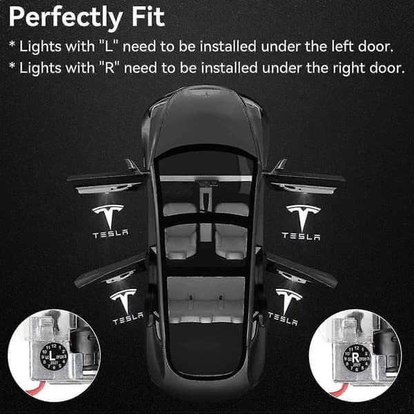 Tesla Model 3 Model Y Model S Model X Dörrlogoprojektorlampa, 4 st/förpackning