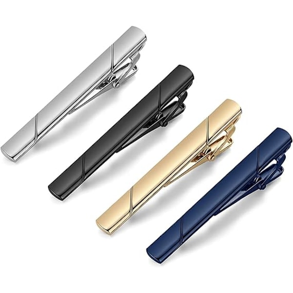 Tie Clips for Men, Black Gold Blue Silver Tie Bar Set for Regular Ties, Luxury Box Gift Ideas