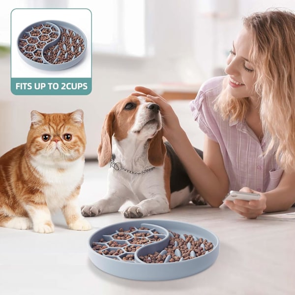 Silikonmatskålar för husdjur med sugkoppar för små och medelstora raser, halkfria hundmatskålar som saktar ner husdjurets ätande, lindrar ångest och ger extra kul Blue