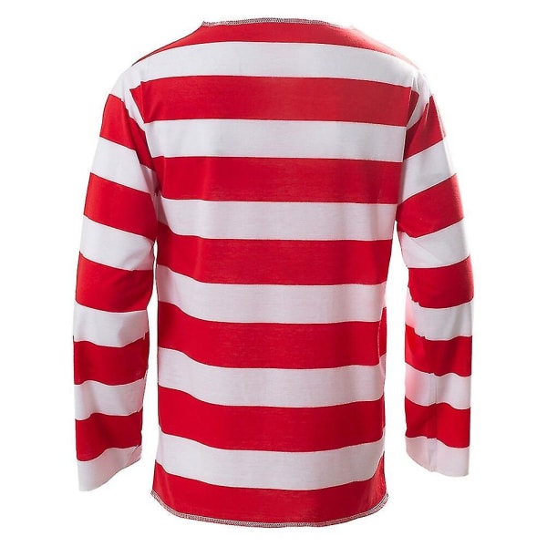 Wheres Waldo Now Røde og hvide striber kostume Voksen mænd T-shirt sweater+hat+briller til jul Halloween festdragt Shirt M