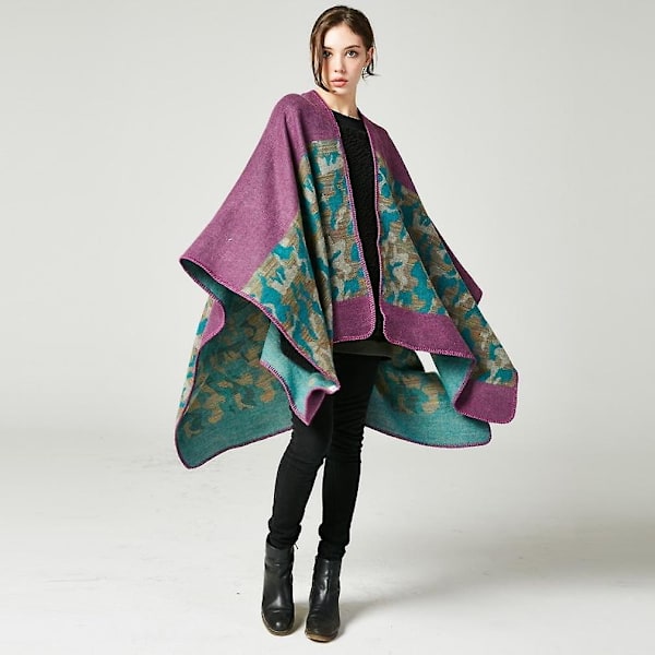Lila kamouflage poncho filt sjal wrap kofta kappa kashmir känsla