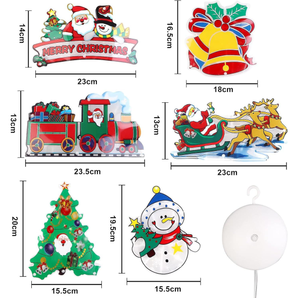 Vinduesjulelys 6-pak - juledekoration Vindueslys med sugekopper til julefest Træ børneværelse indendørs (batteri ikke inkluderet)