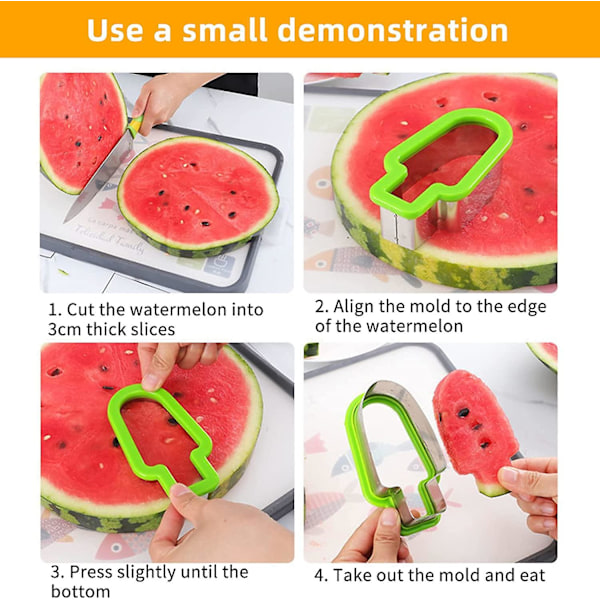 2 st Watermelon Cutter Melon Cutter för Kreativ Isglass Rostfritt Stål Cutter för Diy Frukt Biscuit Verktyg Green