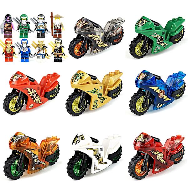 8st Ninja Motorcykel Set Minifigurer Ninja Mini Figurer Block Leksaker