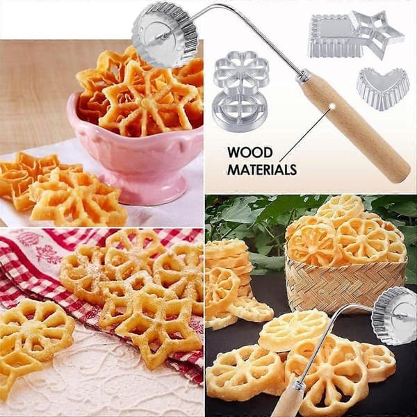 8 Deler Rosettbakkels Sett, med Håndtak, Traktkake Maker Kit