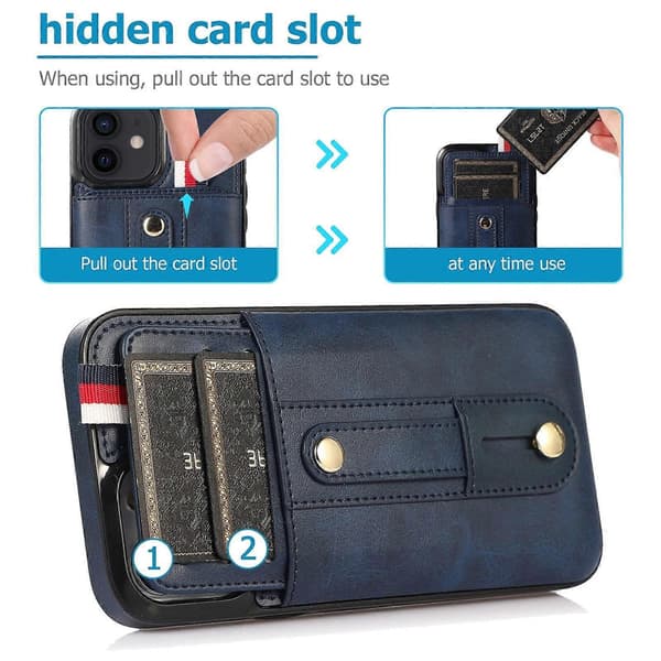 Armband Plånbok Läder Telefonfodral med Ställ för iPhone 14 Plus Blue