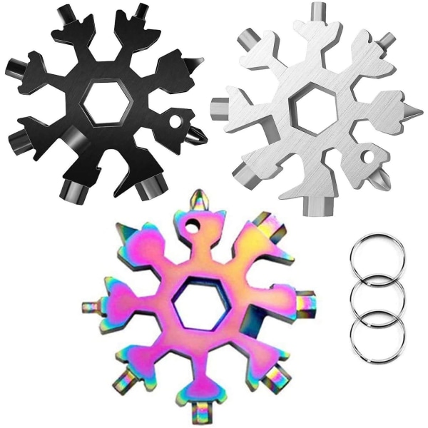 3-pack 18-i-1 Snowflake Multitool - Rustfritt stål Snowflake Multi-verktøy (standard, rustfritt)