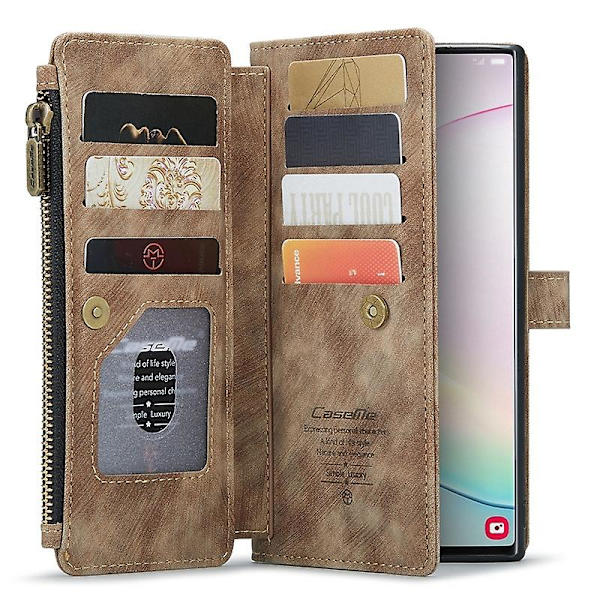For Caseme Samsung Note10 Plus 4G/5G C30-serien Ny blixtlåsfodral i läder Röd Brown Samsung Galaxy Note 10 Plus 5G