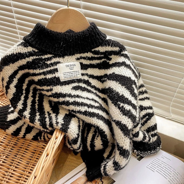 Høst Jente Gutter Casual Zebra Gensere Baby Barn Barn Strikk Cardigan Beige 110cm