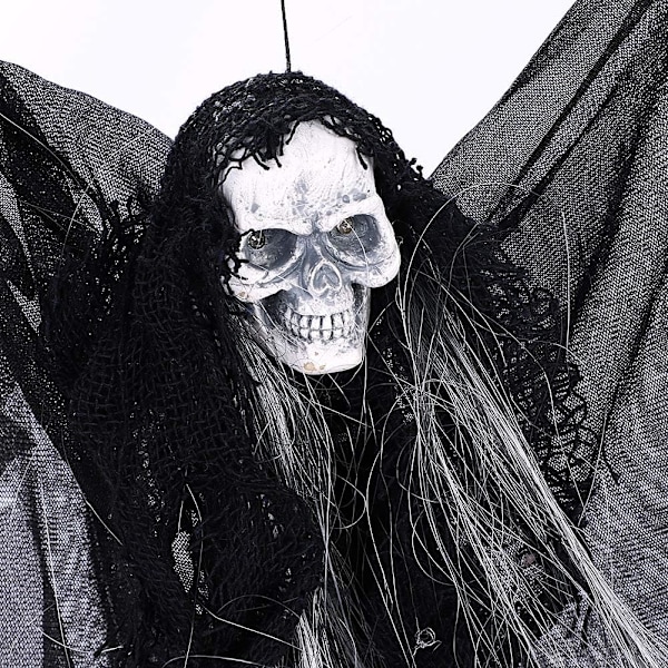 Halloween-dekorasjon hengende spøkelse elektrisk hengt spøkelse lyser opp øyne skummel stemme skalle hengende rekvisitter spøkefullt triks innendørs (13 x 9 tommer)