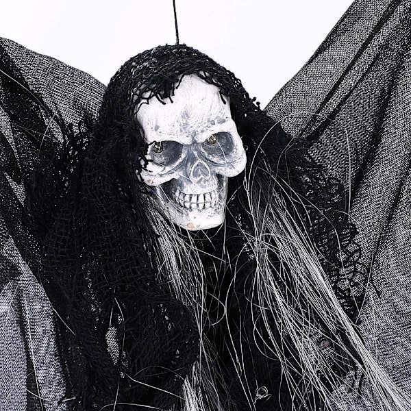 Halloween-koriste, riippuva haamu, sähköinen hirtetty haamu, valaistu silmät, pelottava ääni, kallo, riippuvat rekvisiitat, vitsi, temppu, sisätiloihin (13 x 9 tuumaa)