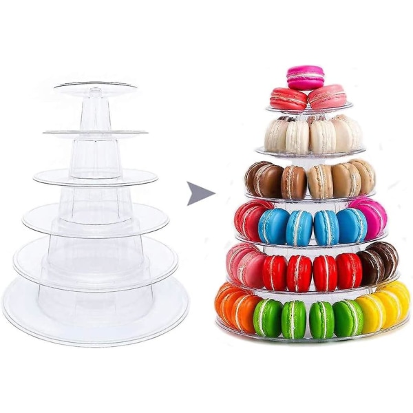 Macaron Tower-stativ, 6-lags rundt Macaron-stativ, multifunksjonelt cupcake-kjeks-dessert-displaystativ