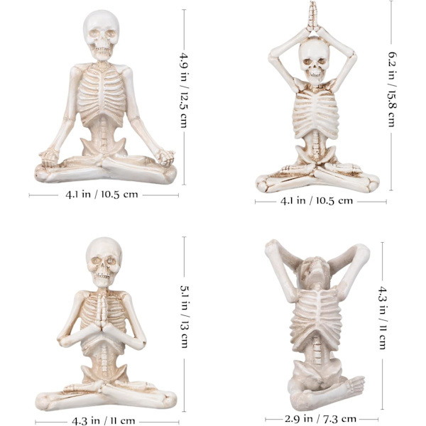 3 stk. Figurer Resin Mini Skelet Dekoration Kranie Statue Nyhed Yoga Staute Figurer Sjov Skelet Statue Halloween Statue til Halloween Dekorationer White