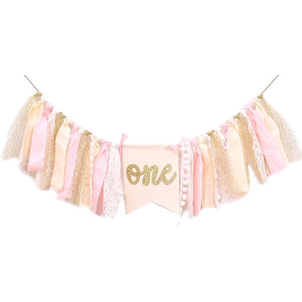 Højstol Banner 1. Fødselsdag - Pink Tillykke med fødselsdagen Banner Fest Dekorationer til Første Fødselsdag, Bedste Prinsesse Foto Props til Baby Pige