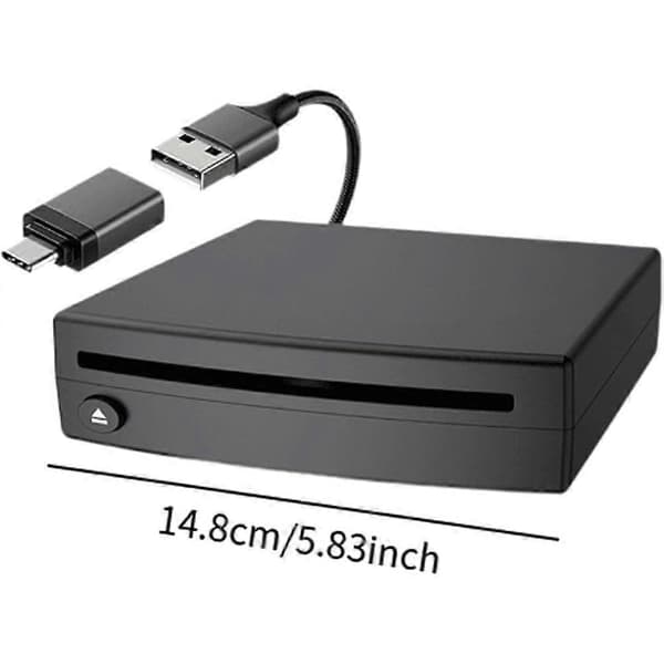 CD-afspiller til bil, ekstern bærbar bil-CD-afspiller med USB, Plug & Play, der tilsluttes bærbar computer, stationær computer, tv Svart