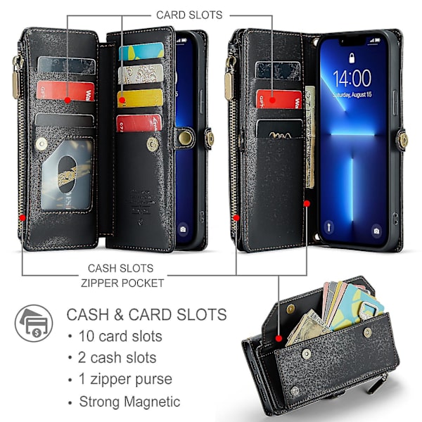 För Samsung Galaxy S24 Ultra Case Plånbok, magnetisk stängning 360 Fullt stötsäkert skydd Drop Absorption Heavy Duty case black