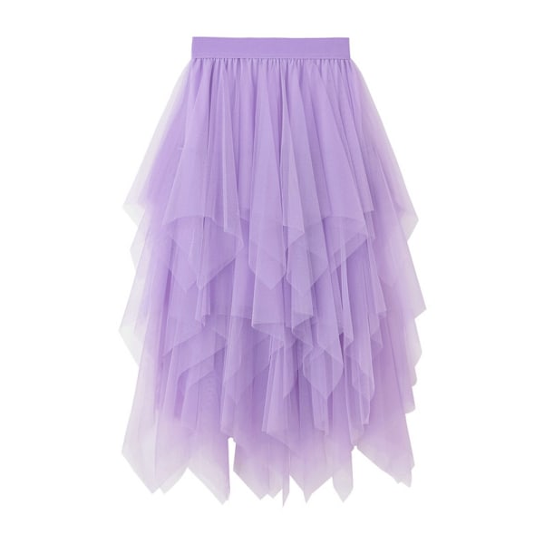 Dame Tulle Skjørt med Elastisk Talje og Mesh, Langt Skjørt purple