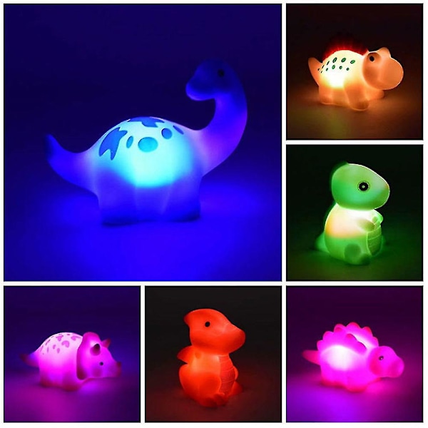 6 stk./sæt Cartoon Mini Light Up Dinosaur Legetøj Flydende Badelegetøj Til Børn Baby Gaver