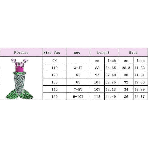 Lilla Sjöjungfrun Ariel Prinsessdräkt Barnklänning För Flickor Cosplay Barn Karneval Födelsedagsfest Kläder Sjöjungfruklänning 9-10T(size 150)