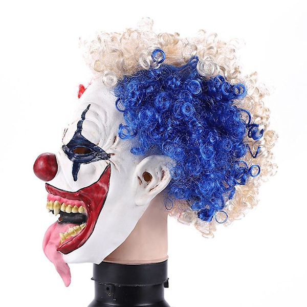 Uhyggelig klovnekostume maske Halloween horror maske farvet krøllet hår voksen latex maske kostume cosplay rekvisitter